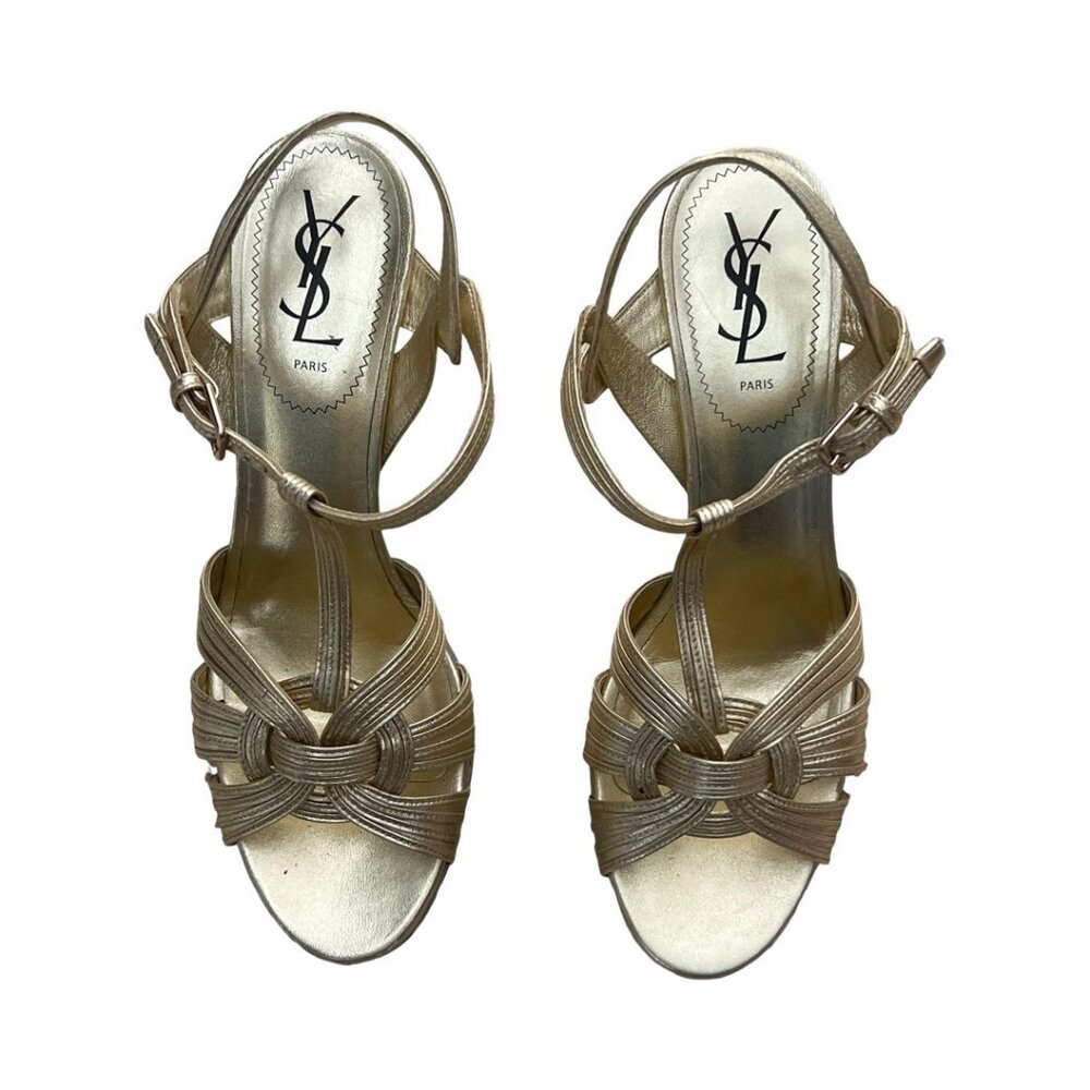 YSL gold leather Tribute 75 sandals size 40
